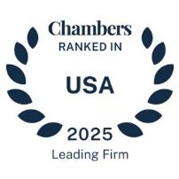 Chambers logo with text Chambers Ranked in USA 2025 Leading Firm